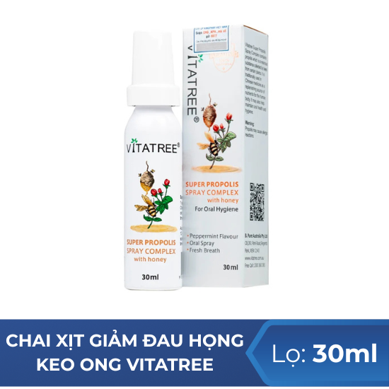 Chai xịt giảm đau họng keo ong Vitatree - 30ml