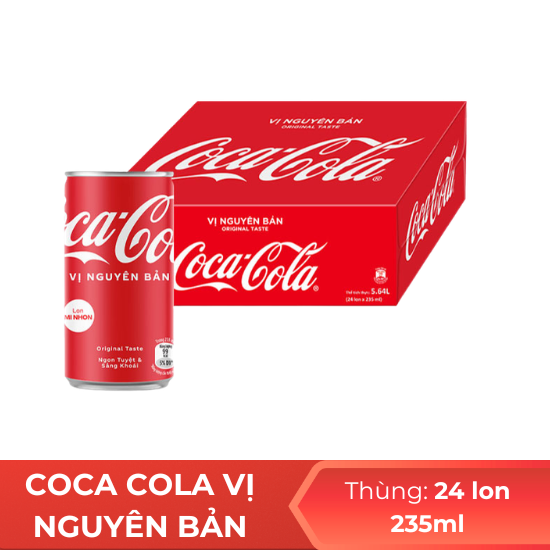 Coca Cola vị nguyên bản  235ml - thùng 24 lon 