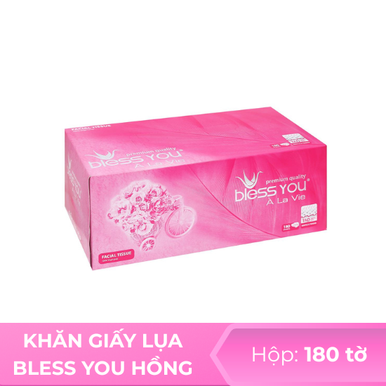 Khăn giấy lụa Bless you hồng - hộp 180 tờ