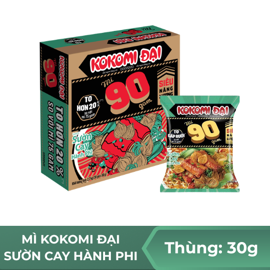 Mì kokomi đại sườn cay hành phi 90 - Thùng 30 gói