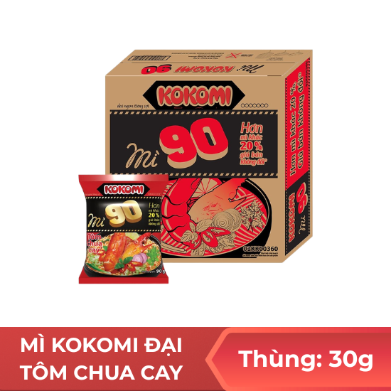 Mì kokomi đại tôm chua cay 90g - thùng 30 gói