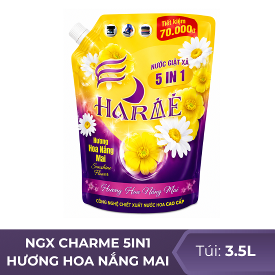 Nước giặt xả Charme 5in1 hương hoa nắng mai - túi 3.5L