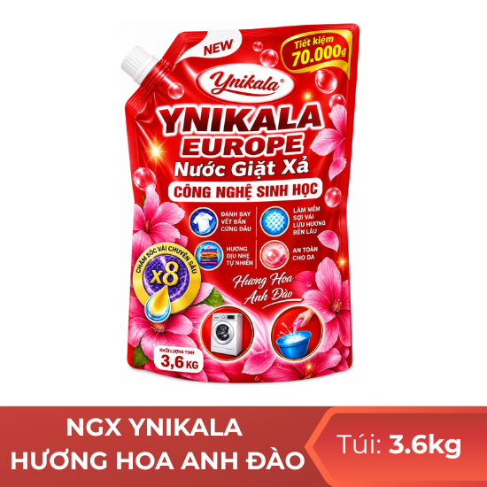 Nước giặt xả Ynikala hương anh đào - túi 3.6kg