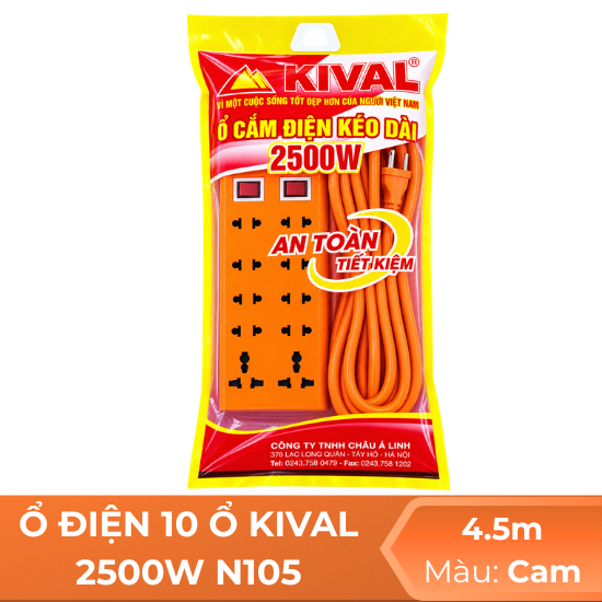 Ổ điện 10 ổ Nival 2500W N105 - 4.5m