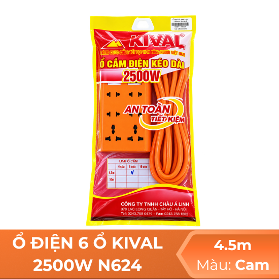 Ổ điện 6 ổ Nival 2500W N624 - 4.5m