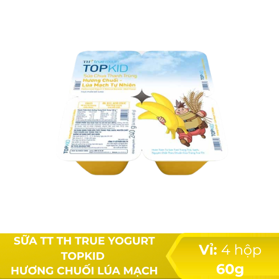 Sữa Chua Thanh Trùng TH True Yogurt TOPKID hương chuối lúa mạch 60g - lốc 4 hộp 