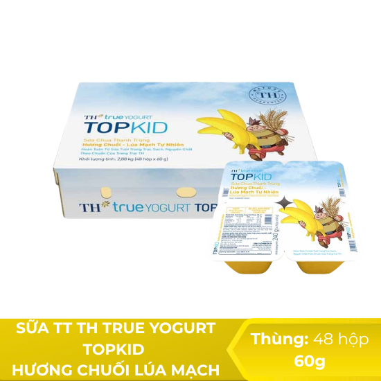 Sữa Chua Thanh Trùng TH True Yogurt TOPKID hương chuối lúa mạch - Thùng 48 hộp