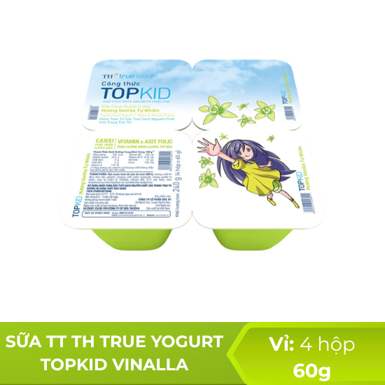 Sữa Chua Thanh Trùng TH True Yogurt TOPKID Vinalla 60g - lốc 4 hộp 