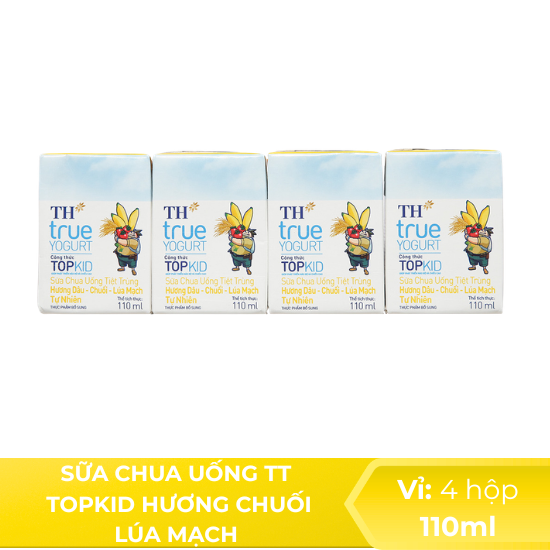 Sữa Chua uống Thanh Trùng topkid hương chuối lúa mạch TH 100ml - Vỉ 4 hộp