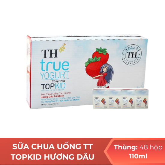 Sữa chua uống thanh trùng topkid hương dâu TH 110ml - Thùng 48 hộp