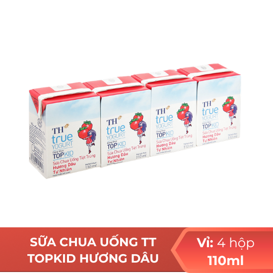 Sữa chua uống thanh trùng topkid hương dâu TH 110ml - Vỉ 4 hộp