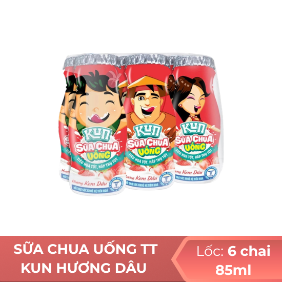 Sữa chua uống tiệt trùng hương dâu kun 85ml - Lốc 6 lọ