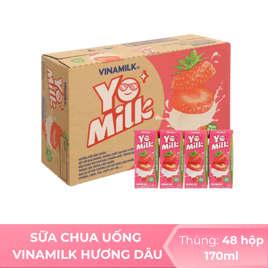 Sữa chua uống vinamilk hương dâu 170ml - thùng 48 hộp
