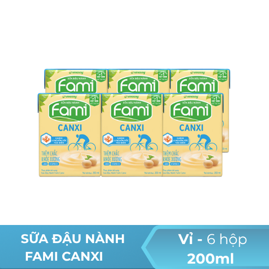 Sữa đậu nành Fami Canxi hộp 200ml - vỉ 6 hộp