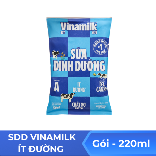 Sữa dinh dưỡng Vinamilk ít đường - gói 220ml
