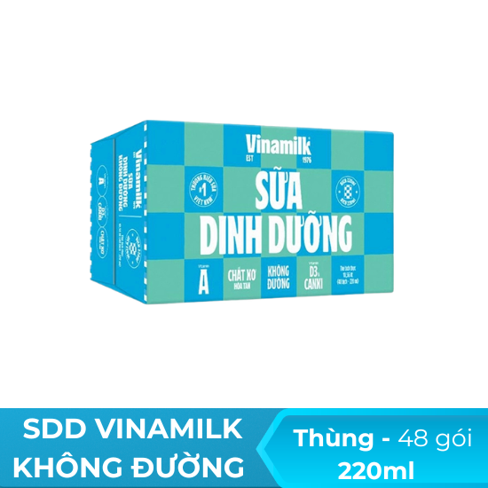 Sữa dinh dưỡng Vinamilk không đường 220ml - thùng 48 hộp