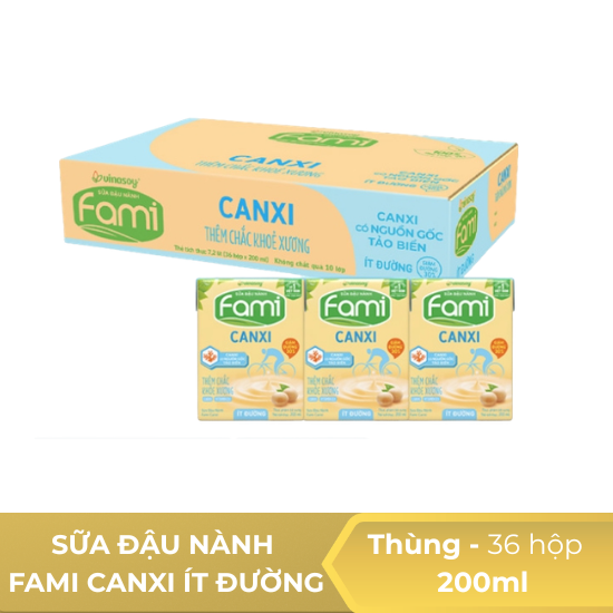 Sữa đậu nành Fami Canxi ít đường 200ml - thùng 36 hộp