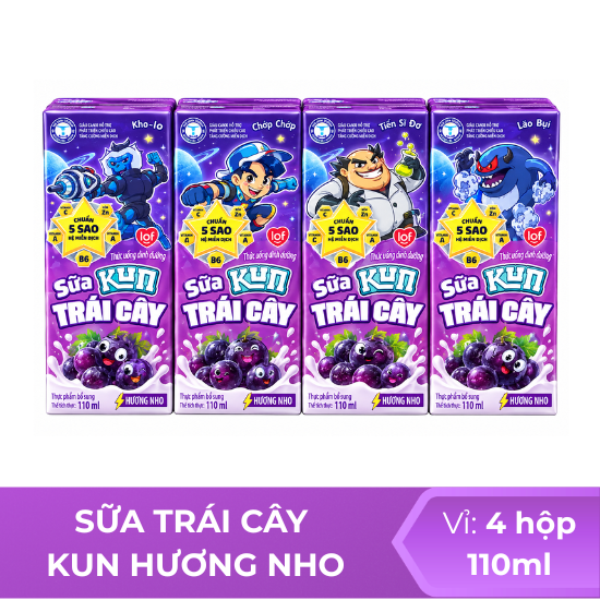 Sữa trái cây KUN hương nho 110ml -  Vỉ 4 hộp