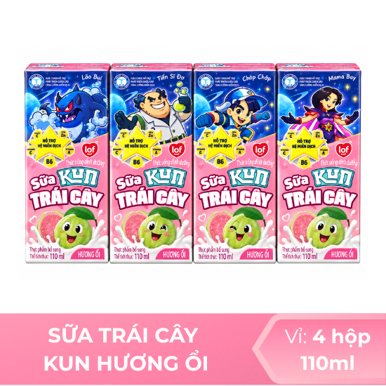 Sữa trái cây KUN hương ổi 110ml -  Vỉ 4 hộp