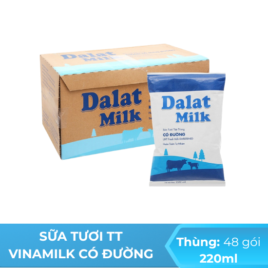 Sữa tươi TT Dalatmilk có đường 220ml - Thùng 48 gói