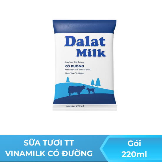 Sữa tươi TT Dalatmilk có đường - gói 220ml