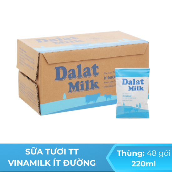 Sữa tươi TT Dalatmilk ít đường 220ml - Thùng 48 gói