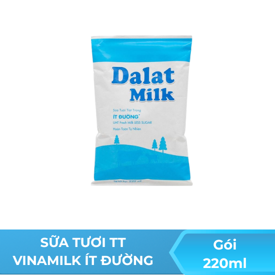 Sữa tươi TT Dalatmilk ít đường - gói 220ml