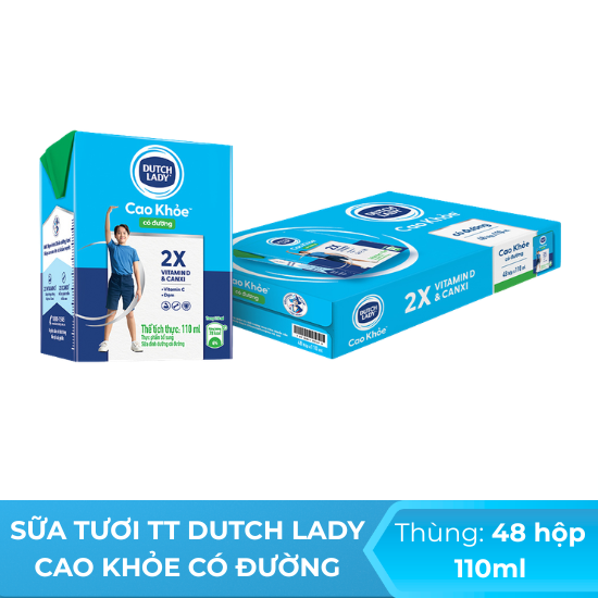 Sữa tươi tiệt trùng Dutch Lady Cao Khoẻ có đường 110ml - thùng 48 hộp