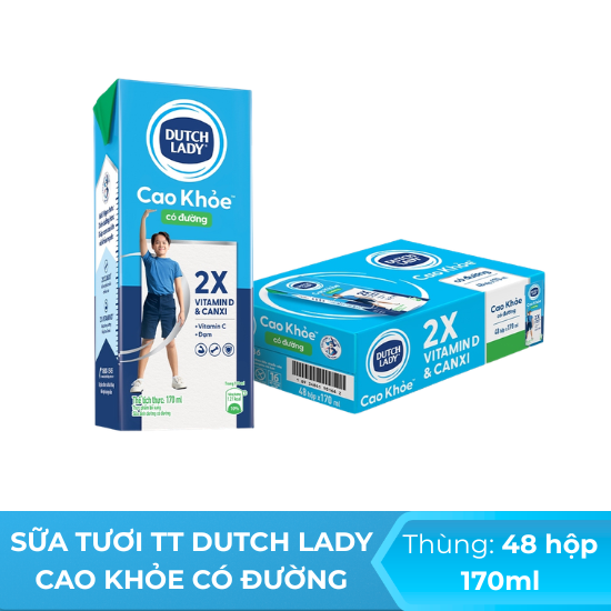 Sữa tươi tiệt trùng Dutch Lady Cao Khoẻ có đường 170ml  - thùng 48 hộp