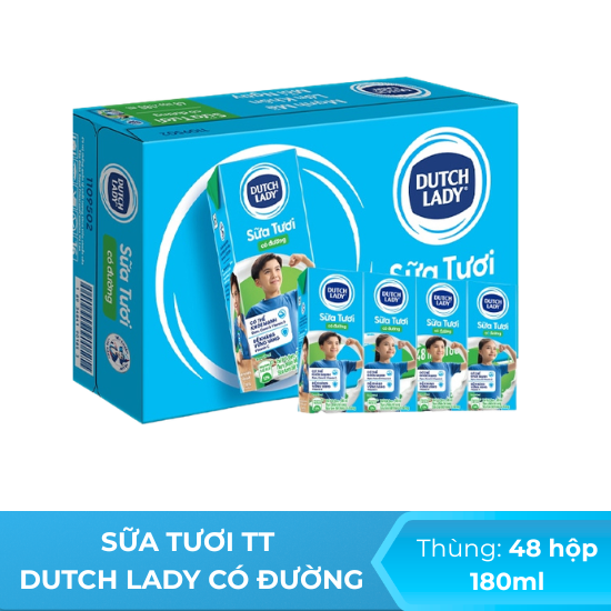 Sữa tươi tiệt trùng  Dutch Lady có đường 180ml - thùng 48 hộp