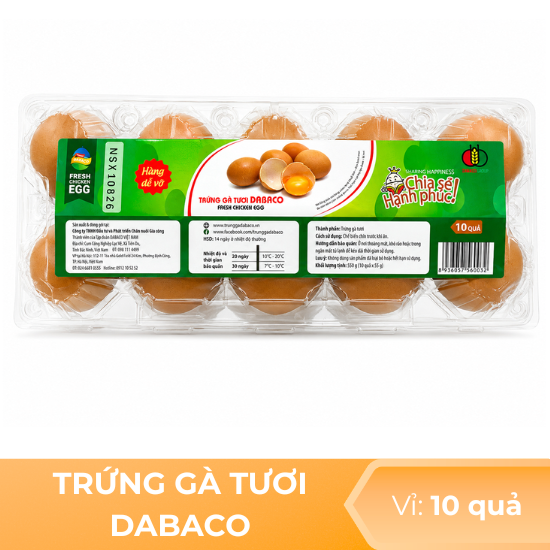 Trứng gà tươi Dabaco - vỉ 10 quả